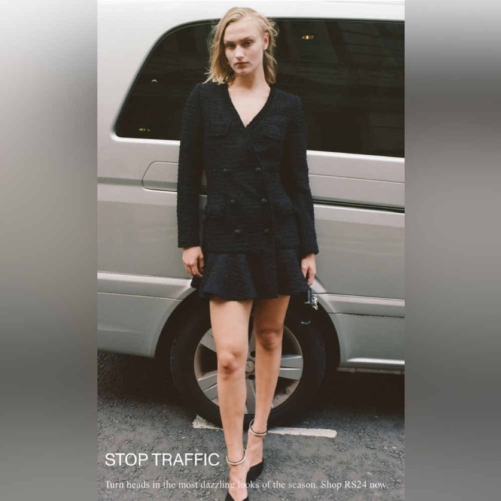 Self Portrait Black Boucle V-Neck Mini Dress